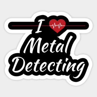 I Love Metal Detecting Cute Red Heart / Heartbeat Sticker